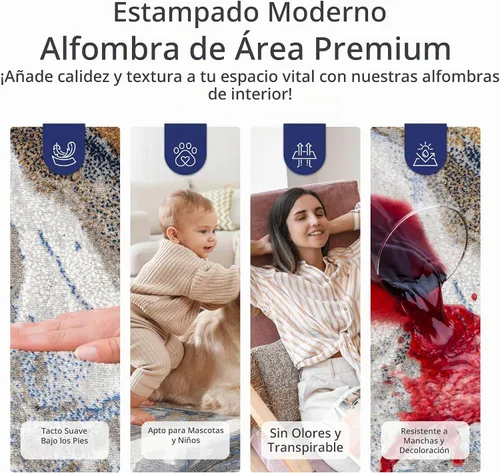 Vista 6 de Abani Rugs - Alfombra de dormitorio de diseño abstracto de 2 x 3 pies, gris, marrón y azul, alfombra moderna multidimensional lavable