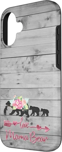 Vista 2 de Pink Floral Black Mama Bear three cubs Vintage Gray Rustic Case for iPhone 16