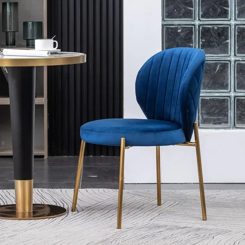 Vista 4 de Amoa - Juego de 2 patas de metal dorado contemporáneas con sillas de comedor tapizadas de terciopelo, color azul