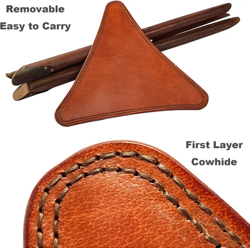 Vista 4 de Taburete triangular plegable – Primera capa seleccionada de piel de vaca + soporte de madera maciza pura + adhesivo para pie silencioso, hecho a