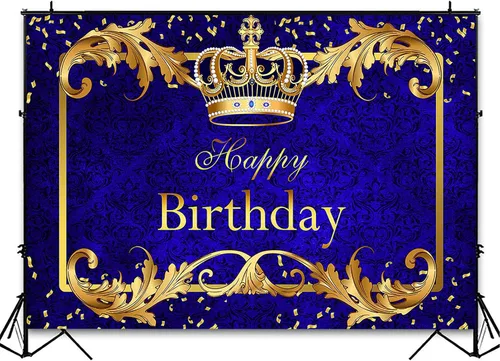 Vista 4 de Avezano Telón de fondo de fiesta de cumpleaños de príncipe para niño, corona de rey azul real y dorado, decoración de fiesta, fondo de fotografía