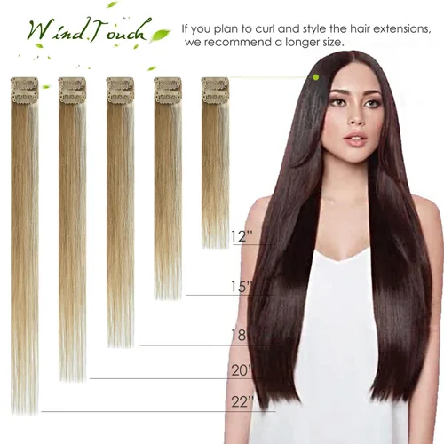 Vista 26 de WindTouch - Extensiones de cabello humano real con clip, color marrón claro a rubio con reflejos #6P613, 22 pulgadas, 4.33 onzas, 7 piezas #6p613