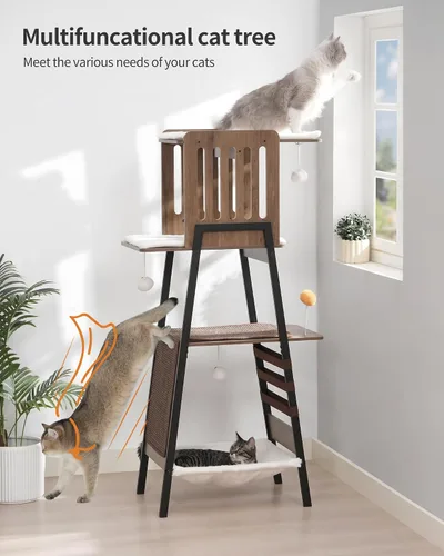 Vista 3 de FourFurPets Árbol Moderno para Gatos, Torre para Gatos de 58 Pulgadas para Gatos Grandes, Árbol para Gatos Maine Coon con Tabla de Rascar, Percha