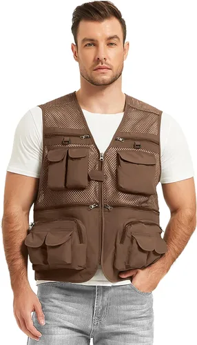 Vista 2 de Chaleco Flygo para hombre, para pesca, trabajo, safari, viaje de reportajes o para actividades al aire libre en verano, con bolsillos