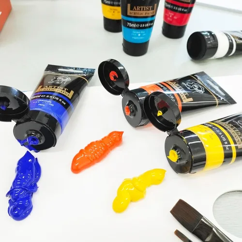 Vista 5 de Juego de pintura acrílica de cuerpo pesado, 12 colores (2.5 fl oz/2.54 onzas), pigmento rico para lienzo, rocas, huevos, pintura profesional