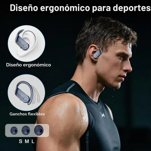 Vista 6 de Auriculares inalámbricos, auriculares deportivos Bluetooth 5.4 IPX8 impermeables, 70H con sonido de graves profundos, 4 micrófonos ENC con Azul