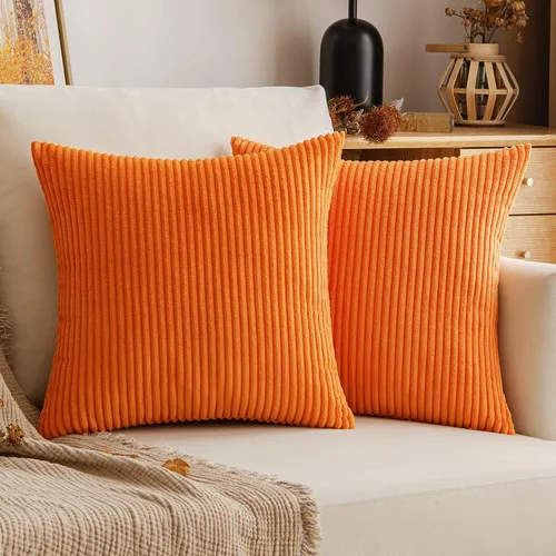 Vista 31 de EMEMA Fundas de Cojines Decorativos de Pana Suave a Rayas Cuadradas, Fundas de Almohadas de Primavera para Sofá, Dormitorio, Silla, Automóvil 16 x
