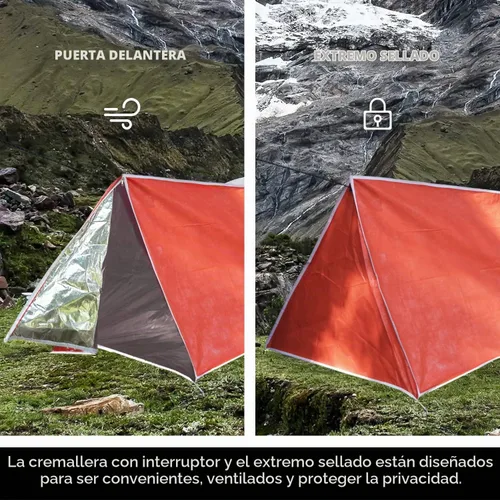Vista 6 de LYN Tienda de campaña de emergencia reutilizable con cremallera extragrande, impermeable, térmica, ignífuga, ligera, con paracord✚estaca