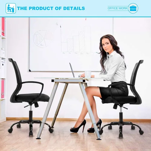 Vista 6 de TTY Store Silla de oficina de malla para el hogar, silla de escritorio ergonómica con soporte lumbar, reposabrazos ejecutivo, ajustable, giratoria