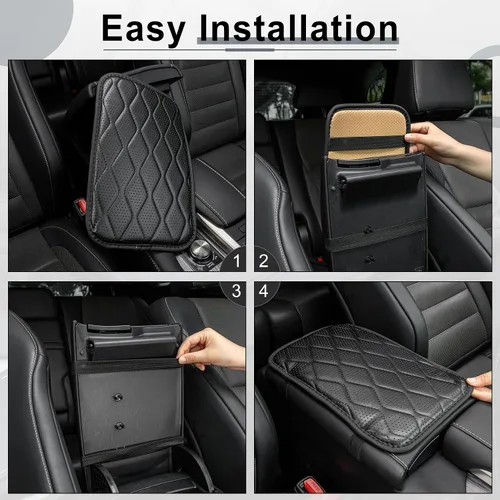 Vista 2 de Amiss - Funda consola central de automóvil, impermeable, transpirable, ajuste universal, accesorios para reposabrazos de cuero para proteger la negro