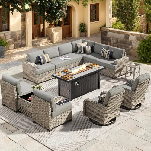 Vista 67 de HOOOWOOO Juego de Muebles Seccionales para Patio al Aire Libre, 6 Piezas Juegos de Conversación de Mimbre Sofá en Forma de L, Sofá Extra Profundo