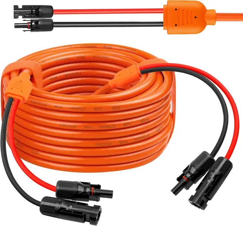 Vista 16 de Cable de extensión solar de calibre 14 de 10 pies, cable de panel solar de 10 AWG con conectores hembra y macho, cables solares principales rojos