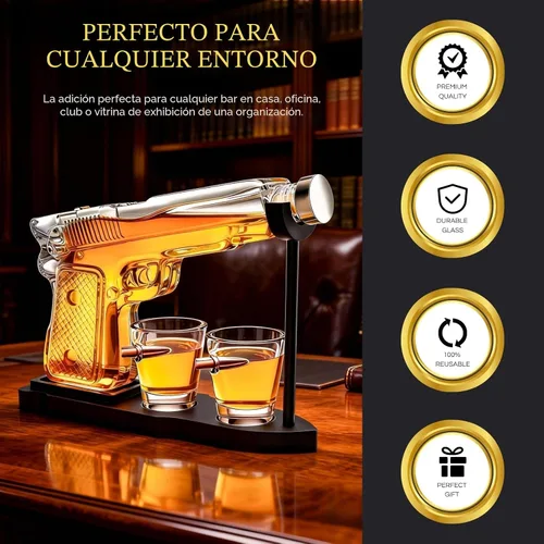 Vista 4 de Juego de decantador de pistola de whisky + 2 vasos bala - Regalos de pistola de Navidad y cumpleaños para hombres que lo tienen todo, regalos