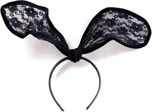 Vista 3 de Aceorna Diadema de encaje sexy con orejas de conejo color negro para Halloween discotecas máscaras Navidad