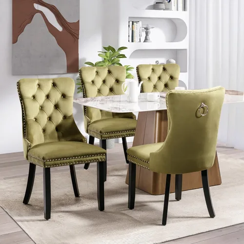 Vista 45 de SoarFlash Juego de 2 sillas de comedor de terciopelo, silla lateral de respaldo alto, silla lateral moderna tapizada de alta gama con botones Beige