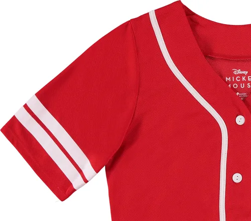 Vista 3 de Disney Camiseta de béisbol de Mickey Mouse con botones para mujer, diseño de Mickey y Minnie Mouse