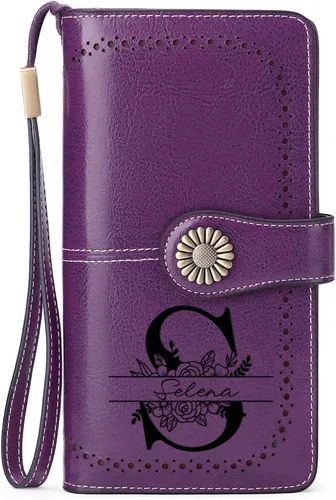 Vista 20 de Cartera de pulsera personalizada, carteras con nombre grabado personalizado con bloqueo RFID, gran capacidad, cartera de mano para tarjetas de Cuero