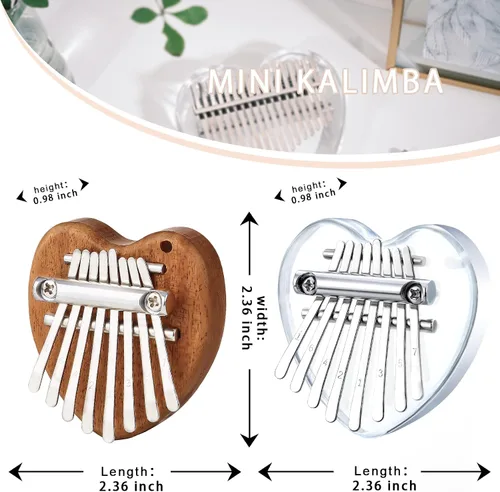 Vista 2 de Paquete de 2 mini piano de pulgar Kalimba de 8 teclas, piano portátil de madera maciza y acrílico para niños y adultos, regalos musicales
