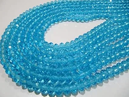 Vista 3 de Kashish Gems & Jewels - Cuentas de topacio azul cielo de calidad AAA, tamaño 0.236 in, cuentas de cristal facetadas Rondelle / 100 cuentas