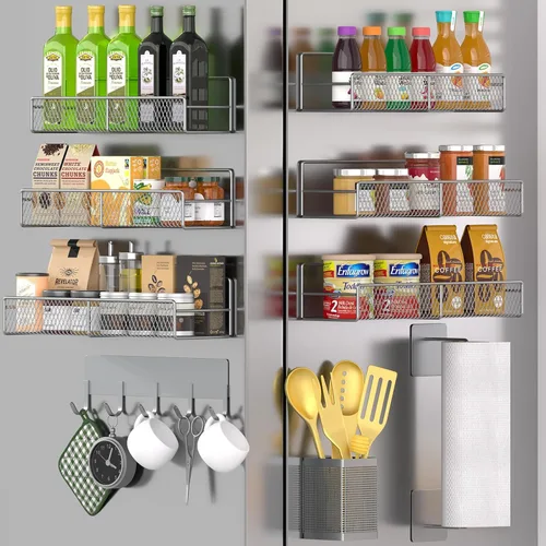 Vista 33 de Estante magnético para especias para refrigerador, paquete de 7 estantes magnéticos fuertes 100% de metal, organizador de especias con soporte