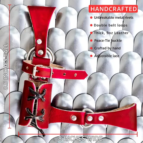 Vista 70 de Armory Replicas™ - Rana espada de cuero hecha a mano – Disfraz medieval LARP hebilla ajustable y cinturón de arma con cable soporte