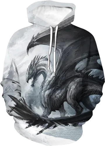 Vista 6 de Sudadera con capucha impresa en 3D con bolsillo para hombre, diseño de tótem de dragón