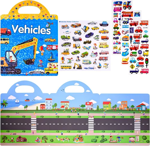 Vista 11 de ASTARON Libro de calcomanías reutilizables para niños pequeños, 88 piezas de calcomanías de animales, actividades para viajes por carretera