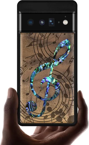 Vista 8 de Carveit Funda de madera de diseñador para Google Pixel 6 Pro (grabado en madera e incrustaciones de carcasa), funda de madera única compatible