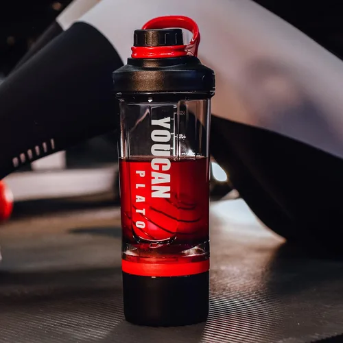 Vista 6 de Botella agitadora de proteínas de 21 oz con contenedor de almacenamiento de polvo - Tazas agitadoras para batidos de proteínas - Botella de Rojo