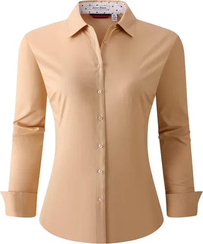 Vista 24 de Alex Vando Camisas de vestir para mujer, sin arrugas, ajuste regular, manga larga, elástica, camisa de trabajo
