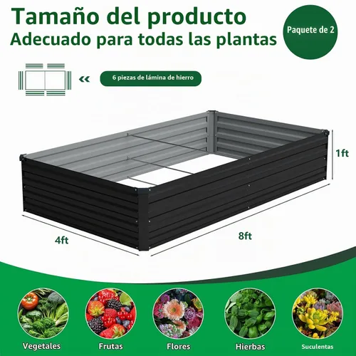 Vista 2 de Vengarus 8x4x1 pies (paquete de 2) Kit de cama de jardín elevada galvanizada, caja de maceta de metal para exteriores para verduras, contenedor