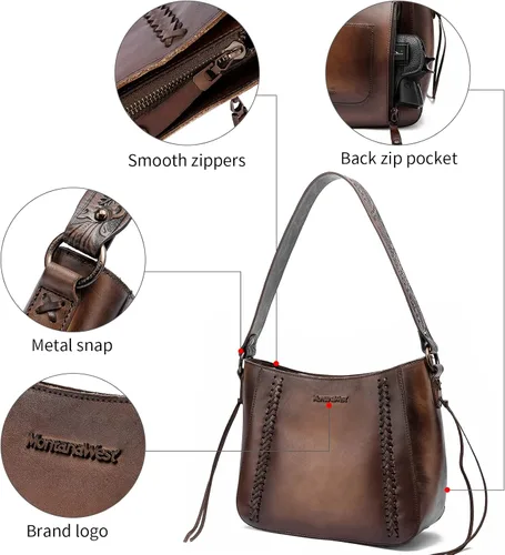 Vista 7 de Montana West Monederos de cuero genuino para mujer, bolsos Hobo con asa de herramientas y borlas