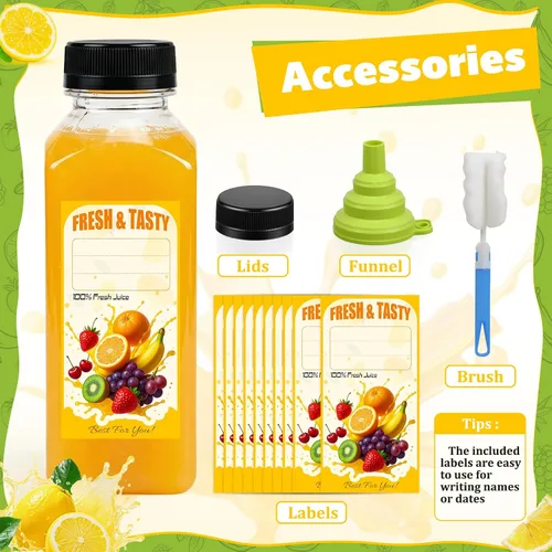 Vista 5 de 42 botellas de jugo de plástico con tapas a prueba de manipulaciones 16oz 16/12/8oz