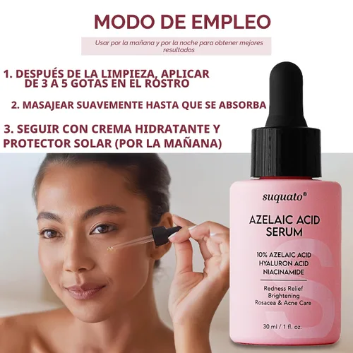 Vista 5 de Suero de ácido azelaico al 10% con niacinamida y ácido hialurónico - Tratamiento de rosácea para la cara - Alivio del enrojecimiento, alivio