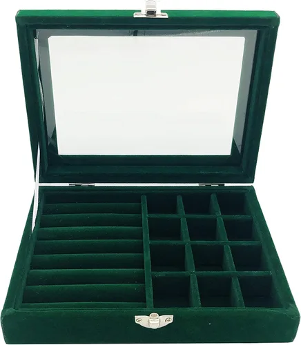 Vista 4 de Joyero organizador, caja de almacenamiento de joyería con tapa de vidrio transparente, caja de anillo de joyería de vidrio de terciopelo, estuche