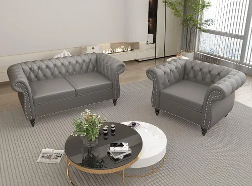 Vista 27 de AVZEAR Juego de sofá modular de 2 piezas para sala de estar, sofá tapizado, moderno juego de sofás estilo con botones acolchonados, sofá Beige