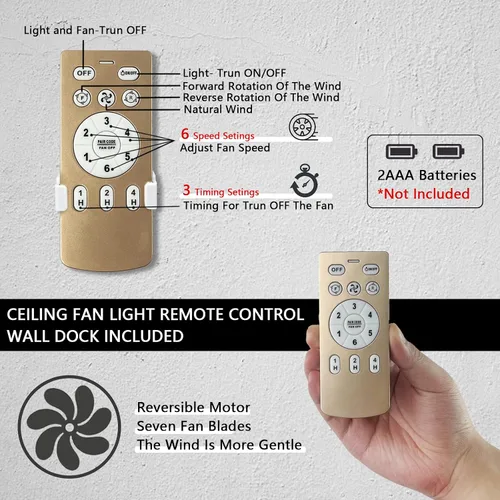 Vista 8 de Chinco Star Ventilador de Techo Enjaulado con Luz, Ventilador de Techo Fandelier Dorado y Control Remoto - Motor Reversible, Viento de 6