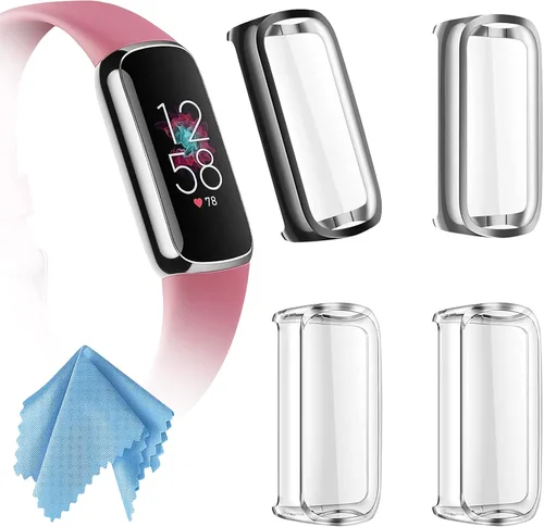 Vista 9 de Fintie Paquete de 4 fundas protectoras de pantalla compatibles con Fitbit Luxe, TPU suave, protector completo de pantalla, 2 negros, 2 transparentes