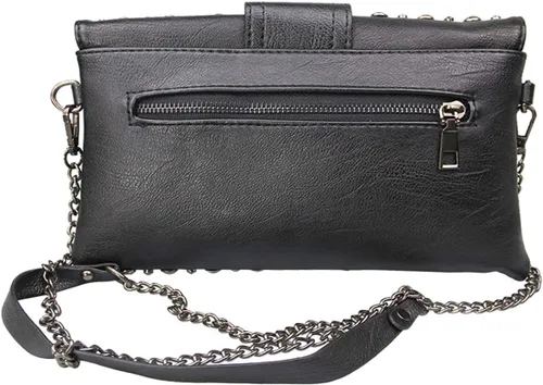 Vista 3 de Bolso de mano con remache punk para mujer, bolso de hombro de piel sintética, bolso de mano con asa superior, color negro, Negro -, Desmontable