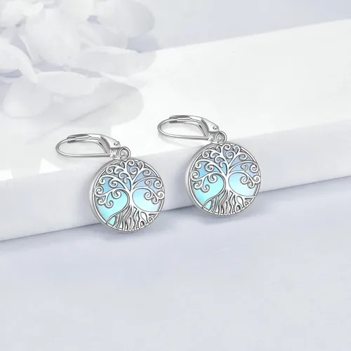 Vista 122 de Aretes colgantes con forma de lágrima de filigrana de piedra lunar de plata de ley 925 con cierre de palanca para mujer, regalos de joyería