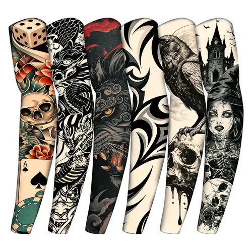 Vista 23 de Yariew, 6 Mangas de Tatúes Temporales, Conjunto de 6 Mangas de Tatúes de Arte Temporal, Falso, Despegable, Color 1, 1 Manga de tatuaje para mujer