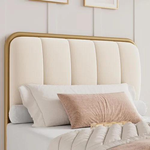 Vista 5 de HITHOS Base de cama tamaño individual con cabecera tapizada con botones, base de colchón de metal resistente con listones de madera, fácil