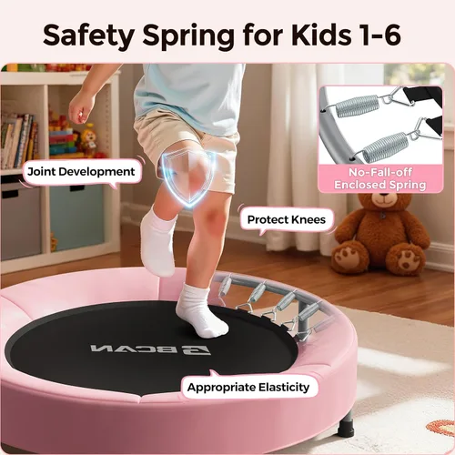 Vista 6 de BCAN SP1 36'' Kids Toddler Trampoline Indoor, Foam Handle FED Fitness Rosa-Clásico