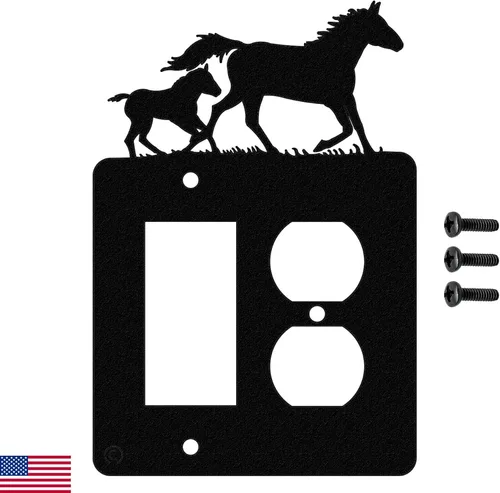 Vista 9 de Mare & Foal - Interruptor de luz de palanca de caballo y placa de pared de una sola banda (Rocker-GFCI) (palanca simple con GFCI (mecedora), negro)