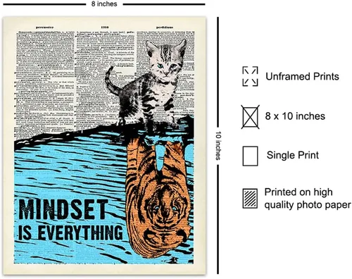 Vista 2 de Mindset is Everything - Arte de pared para empresario, decoración de pared motivacional, decoración de gato, regalos de gato, carteles inspiradores