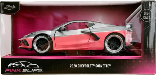 Vista 8 de Jada Pink Slips 1:24 W6 2020 Chevy Corvette - Auto fundido a presión, juguetes para niños y adultos (gris metálico/rosa)