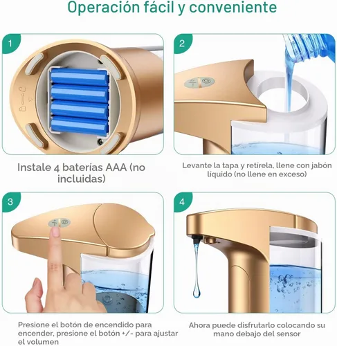 Vista 5 de Dispensador de jabón automático sin contacto de 12.5 onzas, dispensador automático de jabón líquido para manos, funciona con pilas, volumen