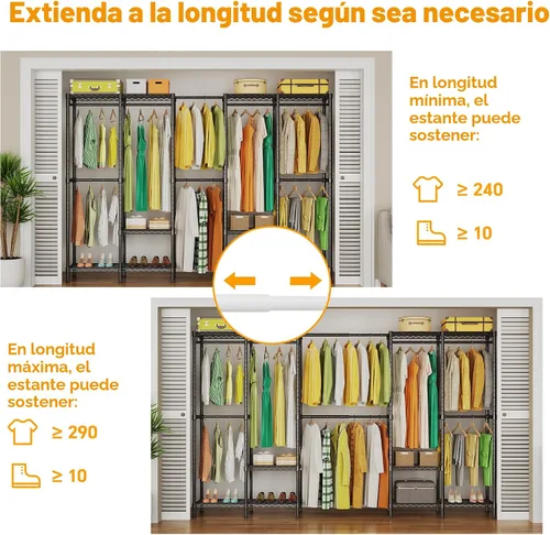 Vista 3 de Higeego H5 Pro - Perchero de ropa resistente, perchero independiente, armario para colgar ropa, organizador portátil con barras de suspensión Negro