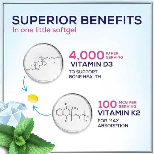 Vista 7 de Vitamina D con K2 (MK-7) – Vitamina D3 4000IU (125 mcg) por porción – Suplemento complejo D3K2 para huesos, dientes, músculos, absorción de calcio