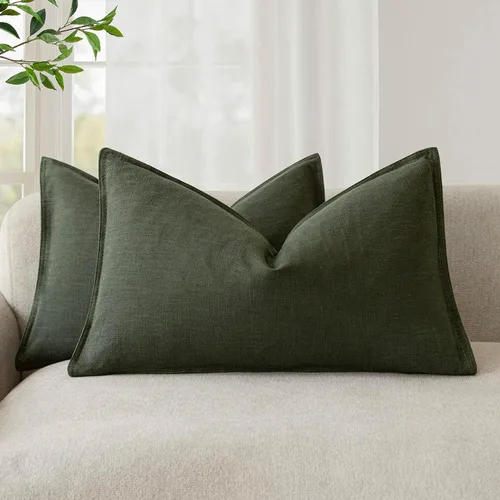 Vista 63 de Foindtower Juego de 2, Fundas Decorativas de Almohada de Lino Sólido Suaves Fundas de Cojín Europeo de Acento Estilo Granja Neutral para Silla Sofá